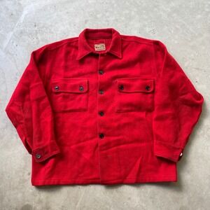 Vintage Warwick Red Wool Shirt Jacket Mens Button Up Heavy Flannel CPO Large